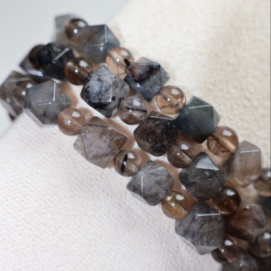 黑髮晶六角手串